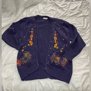 Purple 80’s style cardigan with shoulder pads